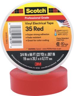 3M SCOTCH 35 ZELFKLEVENDE TAPE POLYVINYLCHLORIDE (PVC) ROOD (BXL) 19.05MMX20.117M TOEPASSING ISOLATIE/MARKEREN DIKTE 0.18MM TEMPERATUURBESTENDIGHEID-10 +105GRADEN C ISOLEREND 