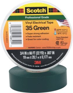 3M SCOTCH 35 ZELFKLEVENDE TAPE POLYVINYLCHLORIDE (PVC) GROEN (BXL) 19.05MMX20.117M TOEPASSING ISOLATIE/MARKEREN DIKTE 0.18MM TEMPERATUURBESTENDIGHEID-10 +105GRADEN C ISOLEREND 