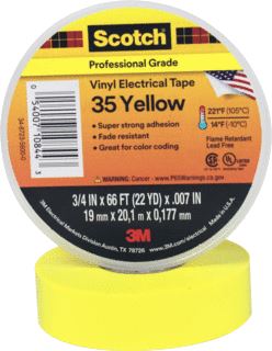 3M SCOTCH 35 ZELFKLEVENDE TAPE POLYVINYLCHLORIDE (PVC) GEEL (BXL) 19.05MMX20.117M TOEPASSING ISOLATIE/MARKEREN DIKTE 0.18MM TEMPERATUURBESTENDIGHEID-10 +105GRADEN C ISOLEREND 