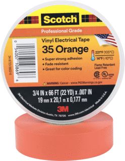 3M SCOTCH 35 ZELFKLEVENDE TAPE POLYVINYLCHLORIDE (PVC) ORANJE (BXL) 19.05MMX20.117M TOEPASSING ISOLATIE/MARKEREN DIKTE 0.18MM TEMPERATUURBESTENDIGHEID-10 +105GRADEN C ISOLEREND 