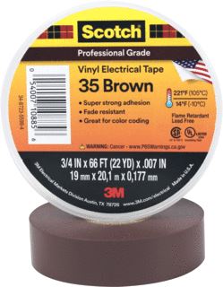 3M SCOTCH 35 ZELFKLEVENDE TAPE POLYVINYLCHLORIDE (PVC) BRUIN (BXL) 19.05MMX20.117M TOEPASSING ISOLATIE/MARKEREN DIKTE 0.18MM TEMPERATUURBESTENDIGHEID-10 +105GRADEN C ISOLEREND 