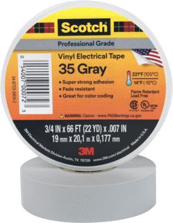 3M SCOTCH 35 ZELFKLEVENDE TAPE POLYVINYLCHLORIDE (PVC) GRIJS (BXL) 19.05MMX20.117M TOEPASSING ISOLATIE/MARKEREN DIKTE 0.18MM TEMPERATUURBESTENDIGHEID-10 +105GRADEN C ISOLEREND 