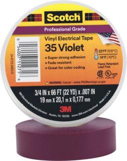 3M SCOTCH 35 ZELFKLEVENDE TAPE POLYVINYLCHLORIDE (PVC) VIOLET (BXL) 19.05MMX20.117M TOEPASSING ISOLATIE/MARKEREN DIKTE 0.18MM TEMPERATUURBESTENDIGHEID-10 +105GRADEN C ISOLEREND 