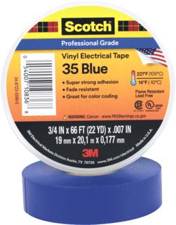 3M SCOTCH 35 ZELFKLEVENDE TAPE POLYVINYLCHLORIDE (PVC) BLAUW (BXL) 19.05MMX20.117M TOEPASSING ISOLATIE/MARKEREN DIKTE 0.18MM TEMPERATUURBESTENDIGHEID-10 +105GRADEN C ISOLEREND 