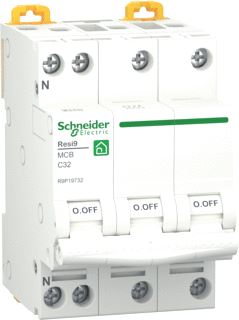 SCHNEIDER ELECTRIC RESI9 INSTALLATIEAUTOMAAT 3P+N 32A C-KARAKTERISTIEK 6000A