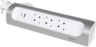 LEGRAND 90° MONTEERBARE CONTACTDOOS 3X2P+A USB A+C 1M SNOER ALU 