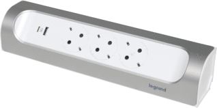 LEGRAND 90° MONTEERBARE CONTACTDOOS 3X2P+A USB A+C ZN SNOER ALU 