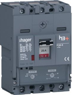 HAGER VERMOGENSAUTOMAAT H3+ P160 TM 3P3D 25 A 70 KA KOOIKLEMMEN