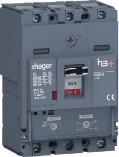 HAGER VERMOGENSAUTOMAAT H3+ P160 TM 3P3D 80 A 70 KA KOOIKLEMMEN