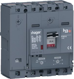 HAGER VERMOGENSAUTOMAAT H3+ P160 TM 4P4D N0-100% 25 A 25 KA KOOIKLEMMEN