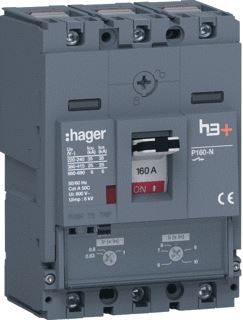 HAGER VERMOGENSAUTOMAAT H3+ P160 TM 3P3D 160 A 25 KA KOOIKLEMMEN