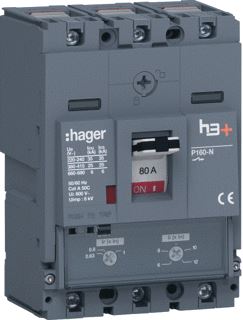 HAGER VERMOGENSAUTOMAAT H3+ P160 TM 3P3D 80 A 25 KA KOOIKLEMMEN