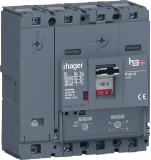 HAGER VERMOGENSAUTOMAAT H3+ P160 TM 4P4D N0-100% 100 A 25 KA KOOIKLEMMEN