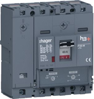 HAGER VERMOGENSAUTOMAAT H3+ P160 TM 4P4D N0-100% 63 A 50 KA KOOIKLEMMEN