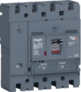 HAGER VERMOGENSAUTOMAAT H3+ P250 TM 4P4D N0-100% 200 A 50 KA BOUTAANSL.