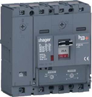 HAGER VERMOGENSAUTOMAAT H3+ P160 TM 4P4D N0-100% 25 A 40 KA KOOIKLEMMEN 