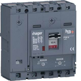 HAGER VERMOGENSAUTOMAAT H3+ P160 TM 4P4D N0-100% 63 A 40 KA KOOIKLEMMEN