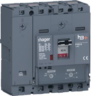 HAGER VERMOGENSAUTOMAAT H3+ P160 TM 4P4D N0-100% 40 A 40 KA KOOIKLEMMEN