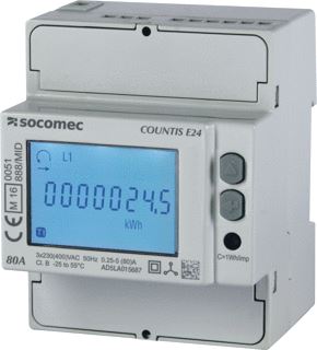 SOCOMEC COUNTIS E21 V2 DRIEFASE KWH-METER 80A DIRECT DUBBEL TARIEF PULS 