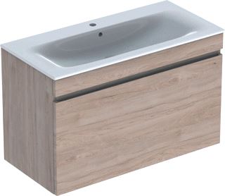 GEBERIT RENOVA PLAN WASTAFEL WIT MET ONDERKAST 1 LADE 100X48X62.2CM NOTEN HICKORY LICHT 501917001