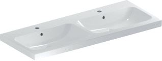 GEBERIT ICON LIGHT DUBBELE WASTAFEL 120X48CM MET 2 KRAANGATEN EN MET OVERLOOP WIT 