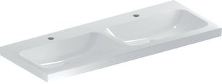 GEBERIT ICON LIGHT DUBBELE WASTAFEL 120X48CM MET 2 KRAANGATEN EN ZONDER OVERLOOP WIT 