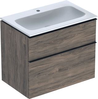 GEBERIT ICON WASTAFELONDERKAST MET WASTAFEL 2 LADEN SOFT-CLOSE HANDGREEP HXBXD 630X750X480MM NOTEN HICKORY 