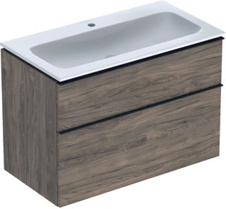 GEBERIT ICON WASTAFELONDERKAST MET WASTAFEL 2 LADEN SOFT-CLOSE HANDGREEP HXBXD 630X900X480MM NOTEN HICKORY 