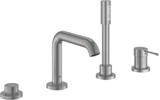 GROHE ESSENCE NEW BADRANDCOMBINATIE INBOUW + AFBOUW EENGREEPS 4-GATS MET OMSTELINRICHTING 197MM VOORSPRONG UITLOOP SUPERSTEEL 