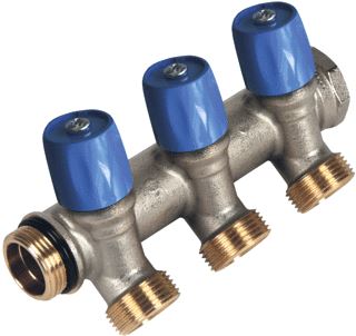 HENCO VERDELER 3/4” MET KRAAN EN EUROCONUS-AANSLUITING 3/4”X3XEK14,16,18 & 20 BLAUW 