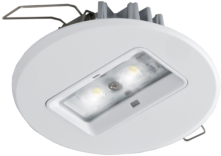 VAN LIEN NOODVERLICHTINGSARMATUUR EVAGO CENTRAAL 2 WATT ONTWORPEN VOOR MONTAGE VANAF 4 METER EN HOGER 220 VOLT ROND WIT INBOUW LED ARMATUUR + CONTROLE-BOUWSTEEN SERIE EVAGO. LICHTSPR. WIJD