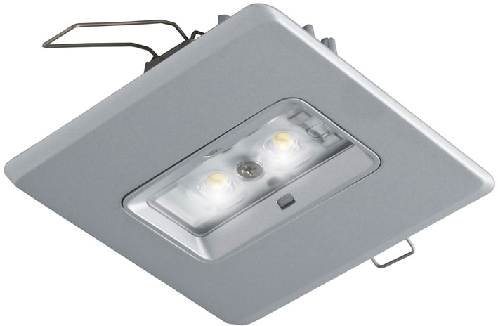 VAN LIEN NOODVERLICHTINGSARMATUUR EVAGO CENTRAAL 2 WATT 220 VOLT VIERKANT ALU INBOUW LED ARMATUUR INCLUSIEF CONTROLE-BOUWSTEEN SERIE EVAGO. LICHTSPREIDING: WIJD (W)