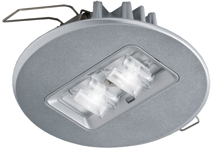 VAN LIEN NOODVERLICHTINGSARMATUUR EVAGO CENTRAAL 2 WATT 220 VOLT ROND ALU INBOUW LED ARMATUUR INCLUSIEF CONTROLEBOUW-STEEN SERIE EVAGO. LICHTSPREIDING: LANG (L)