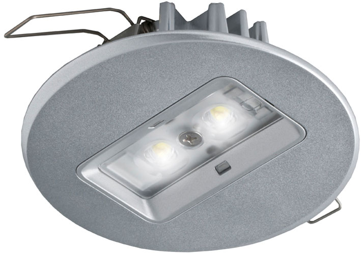 VAN LIEN NOODVERLICHTINGSARMATUUR EVAGO CENTRAAL 2 WATT 220 VOLT ROND ALU INBOUW LED ARMATUUR INCLUSIEF CONTROLEBOUW-STEEN SERIE EVAGO. LICHTSPREIDING: WIJD (W)