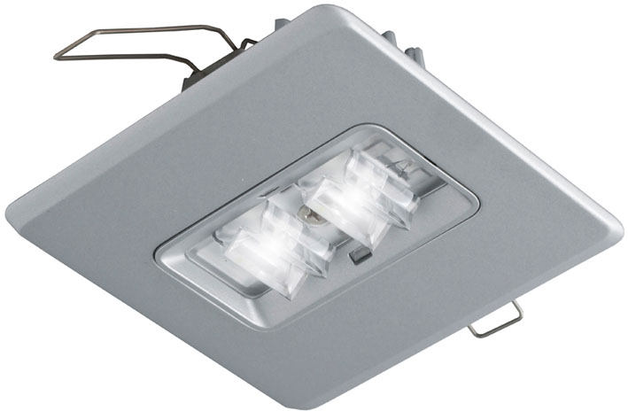 VAN LIEN NOODVERLICHTINGSARMATUUR EVAGO CENTRAAL 2 WATT 220 VOLT VIERKANT ALU INBOUW LED ARMATUUR INCLUSIEF CONTROLE-BOUWSTEEN SERIE EVAGO. LICHTSPREIDING: LANG (L)