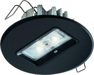 VAN LIEN NOODVERLICHTINGSARMATUUR EVAGO CENTRAAL 2 WATT 220 VOLT ROND ZWART IN-BOUW LED ARMATUUR INCLUSIEF CONTROLEBOUW-STEEN SERIE EVAGO LICHTSPREIDING: WIJD