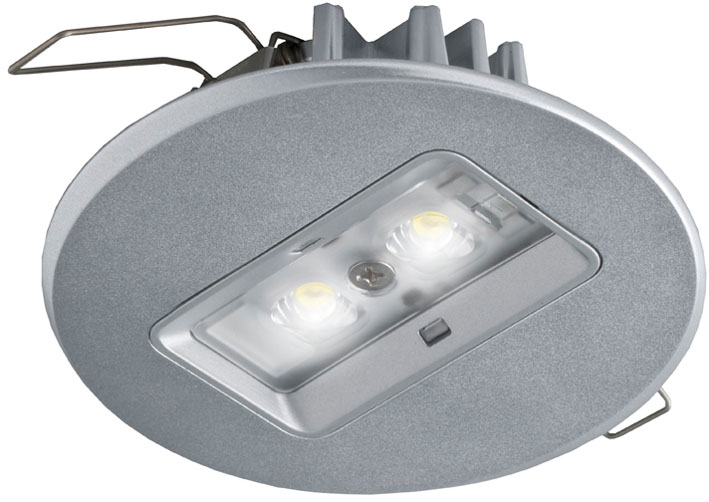 VAN LIEN NOODVERLICHTINGSARMATUUR EVAGO CENTRAAL 2 WATT ONTWORPEN VOOR MONTAGE VANAF 4 METER EN HOGER 220 VOLT ROND ALU INBOUW LED ARMATUUR + CONTROLEBOUW-STEEN SERIE EVAGO LICHTSPREIDING WIJD