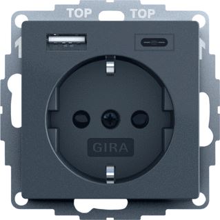 GIRA WANDCONTACTDOOS MET RANDAARDE 16 A 250 V~ MET SHUTTER EN USB-VOEDING 2-VOUDIGTYPE A / TYPE C 