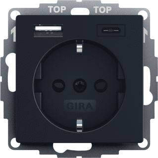 GIRA WANDCONTACTDOOS MET RANDAARDE 16 A 250 V~ MET SHUTTER EN USB-VOEDING 2-VOUDIGTYPE A / TYPE C 