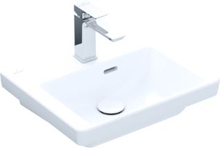 VILLEROY & BOCH SUBWAY 3.0 FONTEIN 450X370MM. VOOR 1-GAT ARMATUUR KRAANGAT GESTOKEN MET OVERLOOP. WIT ALPIN 