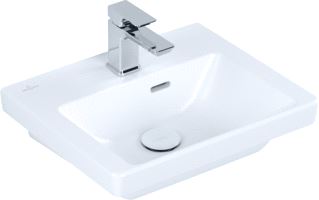 VILLEROY & BOCH SUBWAY 3.0 FONTEIN 450X370MM VOOR 1-GAT ARMATUUR KRAANGAT DOORGESTOKEN MET OVERLOOP. STONE WHITE CERAMICPLUS 