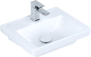 VILLEROY & BOCH SUBWAY 3.0 FONTEIN 450X370MM VOOR 1-GAT ARMATUUR KRAANGAT DOORGESTOKEN ZONDER OVERLOOP. STONE WHITE CERAMICPLUS 