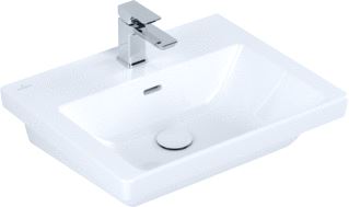 VILLEROY & BOCH SUBWAY 3.0 WASTAFEL 550X440MM. VOOR 3-GATS ARMATUUR MIDDELSTE KRAANGAT GESTOKEN MET OVERLOOP. WIT ALPIN