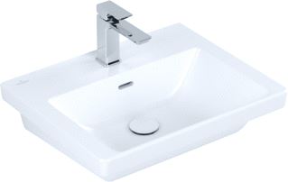 VILLEROY & BOCH SUBWAY 3.0 WASTAFEL 550X440MM. VOOR 3-GATS ARMATUUR MIDDELSTE KRAANGAT GESTOKEN MET OVERLOOP. STONE WHITE C+