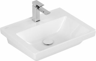 VILLEROY & BOCH SUBWAY 3.0 WASTAFEL 550X440MM. VOOR 3-GATS ARMATUUR MIDDELSTE KRAANGAT GESTOKEN ZONDER OVERLOOP. WIT ALPIN