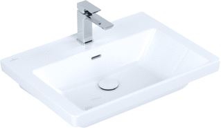 VILLEROY & BOCH SUBWAY 3.0 MEUBELWASTAFEL 650X470MM. VOOR 3-GATS ARMATUUR MIDDELSTE KRAANGAT GESTOKEN MET OVERLOOP. WIT ALPIN