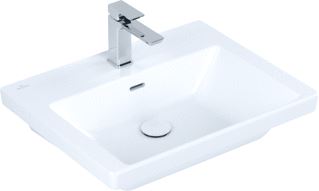 VILLEROY & BOCH SUBWAY 3.0 MEUBELWASTAFEL 600X470MM ONDERKANT GESLEPEN 3-GATS MIDDELSTE KRAANGAT GESTOKEN MET OVERLOOP. STONE WHITE C+