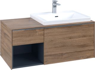 VILLEROY & BOCH WASTAFELONDERKAST SUBWAY 3.0 MET OPEN-KASTELEMENT LINKS EN LED-VERLICHTING 100,1X51,6X42,25CM OAK KANSAS/ALUMINIUM 