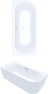 VILLEROY & BOCH LOOP & FRIENDS INBOUW DUOBAD ACRYL BACK TO WALL 180X80X47CM HOEKUITVOERING LINKS STONE WHITE 