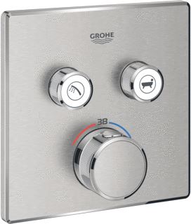 GROHE GROHTHERM SMARTCONTROL AFBOUWDEEL VOOR INBOUWKRAAN THERMOSTATISCH MET OMSTEL VOOR 2 FUNCTIES VIERKANT SUPERSTEEL 